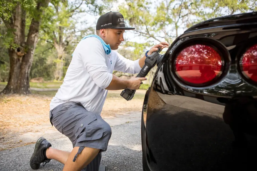 Exterior hand wash and detailing of a sports car